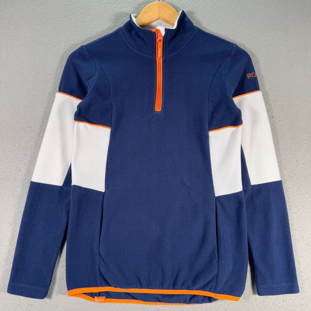 Roxy Girl Sayna Quarter Zip Fleece Sweatshirt Girls XL 14 Blue Stretch Fitted